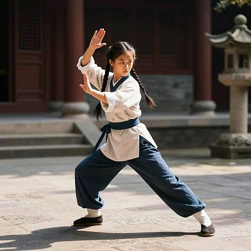 Martial Arts in Ancient Temple Courtyard
