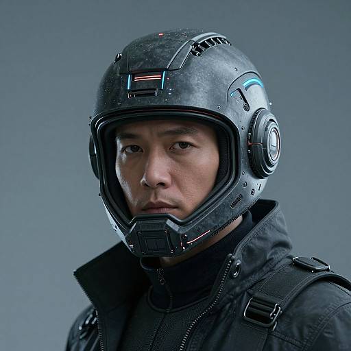 Cyberpunk Futuristic Man with Helmet