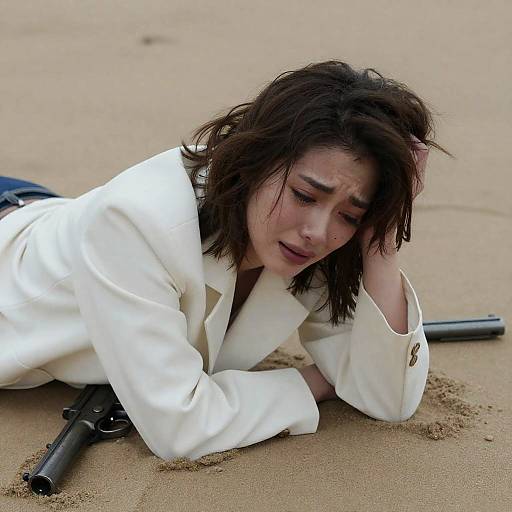 Emotional Young Woman on the Sand