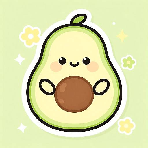 Kawaii Happy Avocado Sticker Art