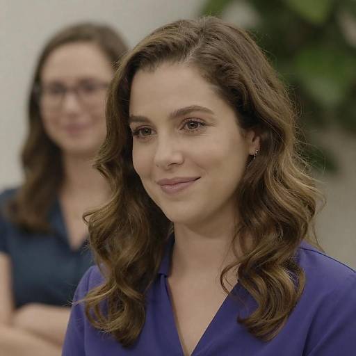Smiling Woman in Purple with Blurred Background