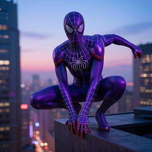 Futuristic Purple Spider-Man in Neon City