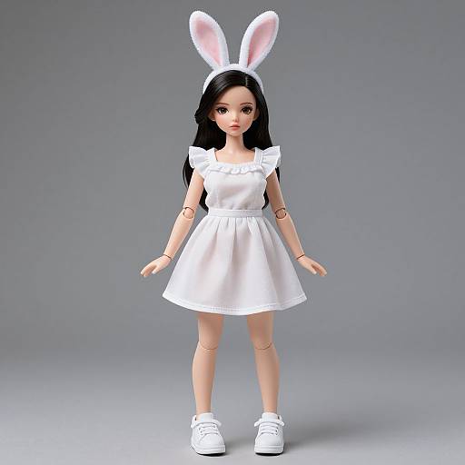 Sexy Bunny Ear Doll in White Dress