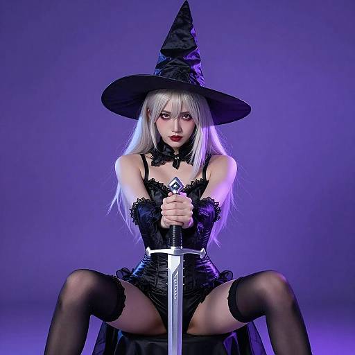 Confident Witch with White Sword