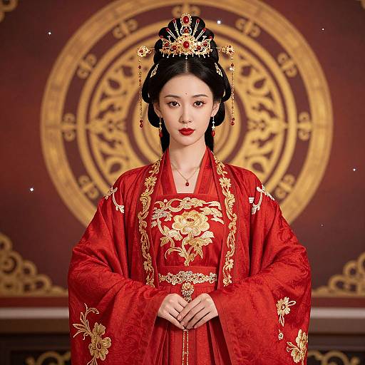 Elegant Woman in Traditional Red Dress