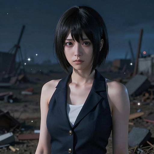 Reika in Night Battlefield Photorealistic Portrait