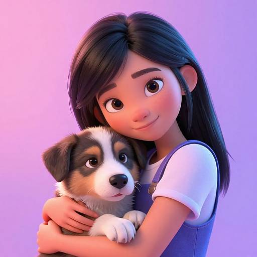 Hyperdetailed Asian Girl with Collie Puppy