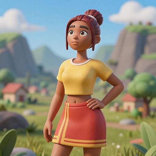 Confident Woman Over Lush Mountain Village