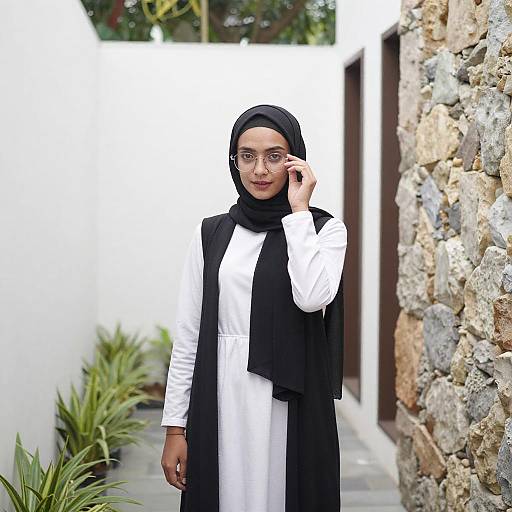 Young Woman in Hijab Adjusting Glasses