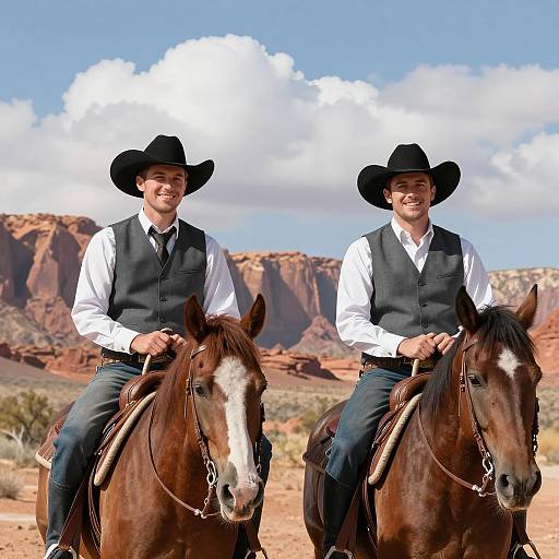 Two Cowboy Riders in Desert Landscape