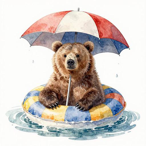 Whimsical Brown Bear in Swim Ring