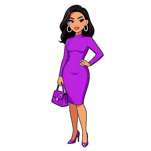 Stylish Woman in Magenta Dress with Handbag