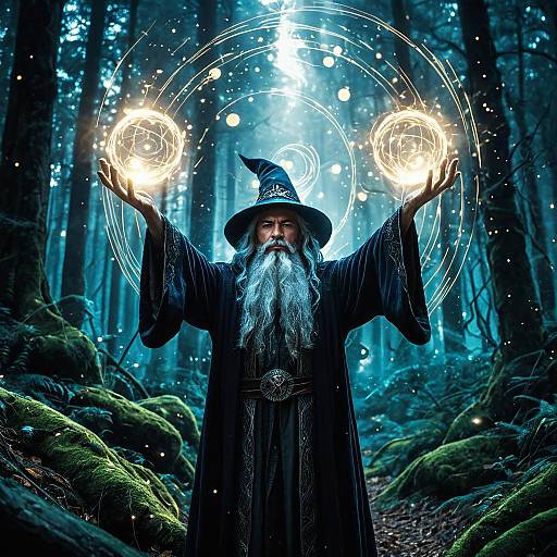 Wizard Casting Spell in Mystical Forest
