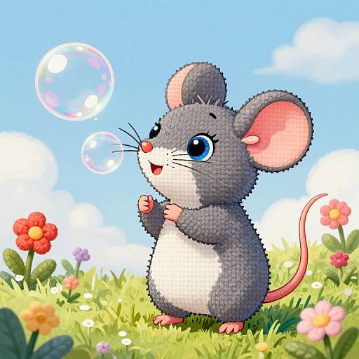 Whimsical Mouse Cross-Stitch Illustration