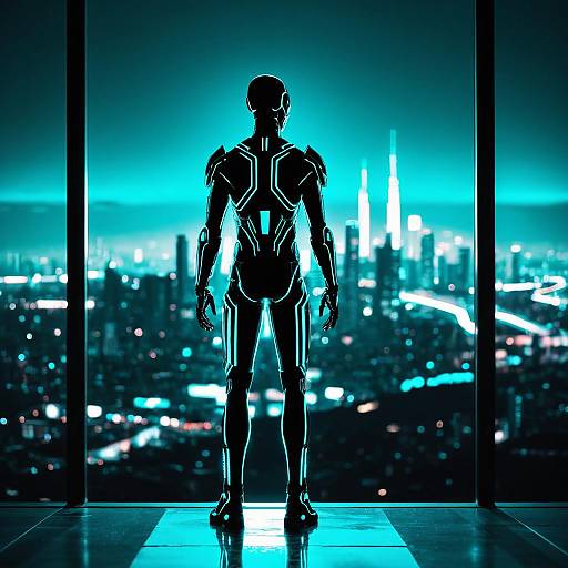 Futuristic Cybernetic Silhouette at Night