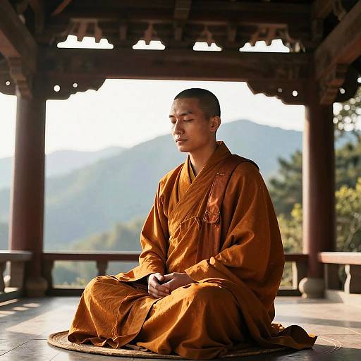 Monk Meditating in Mountain Temple