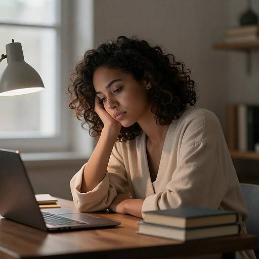 Tired Woman in Cozy Workspace