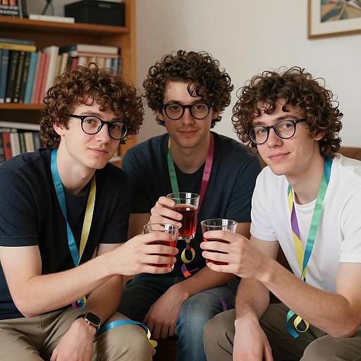 Three Young Men Toasting with Red Drinks