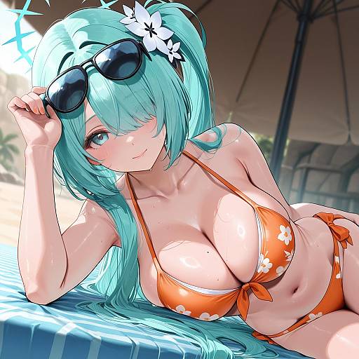 Illustration of Hiyori (swimsuit) (blue archive), blue archive in the style of Okpriko