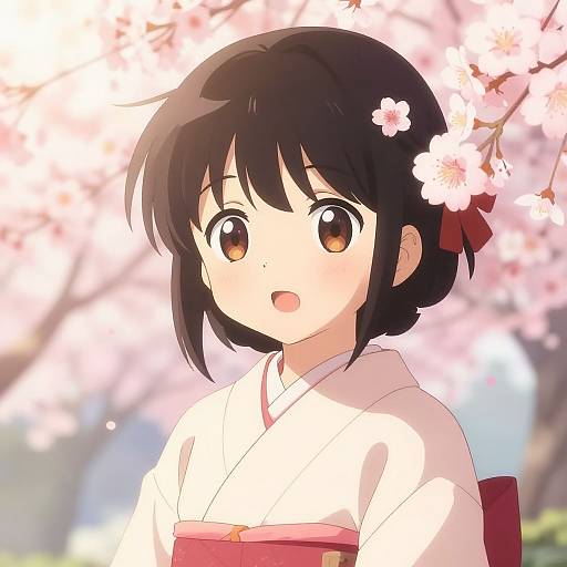 Anime Girl with Cherry Blossoms