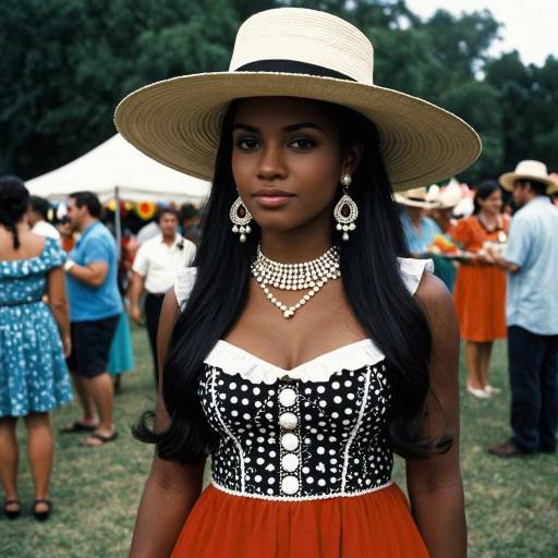 Woman in Traditional Fiesta Attire with Wide-Brimmed Hat