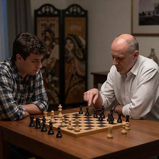Dimly Lit Chess Game Between Men