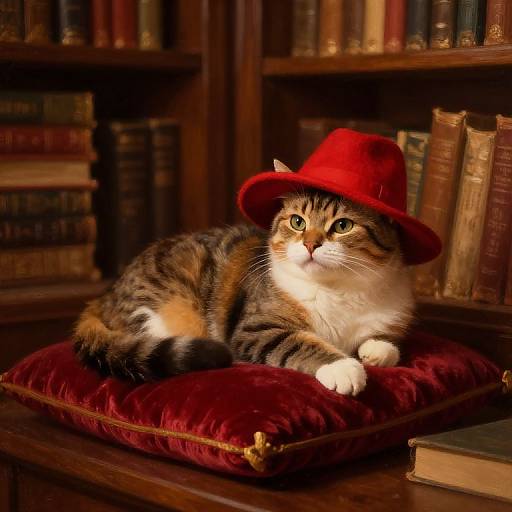 Cozy Cat in Red Hat Library
