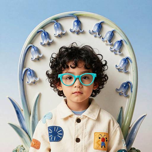 Stylized Child Portrait with Bluebells Frame