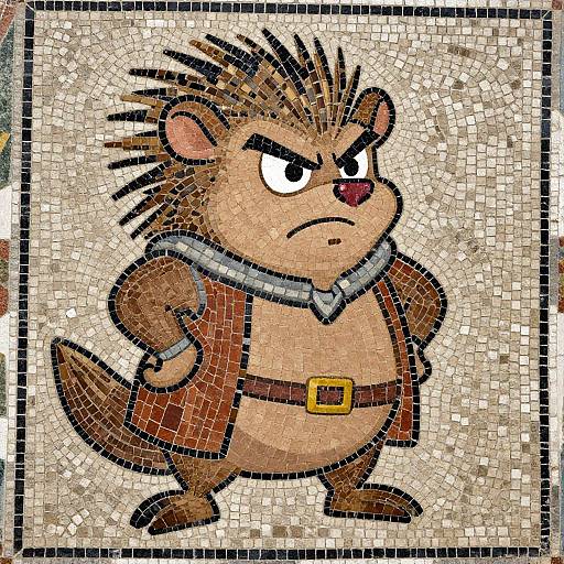 Grumpy Porcupine Roman Mosaic