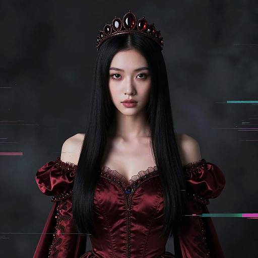 Glitch Art Princess in Crimson Dress