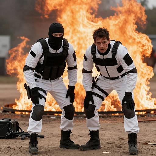 Tactical Duo Amid Intense Flames