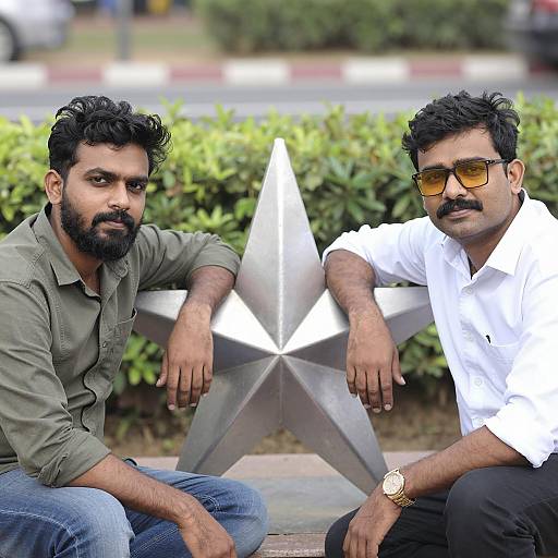 Two Men Relaxing by a Silver Star