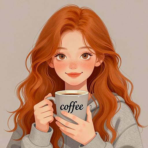 Young Girl with Red Hair Holding Coffee Mug