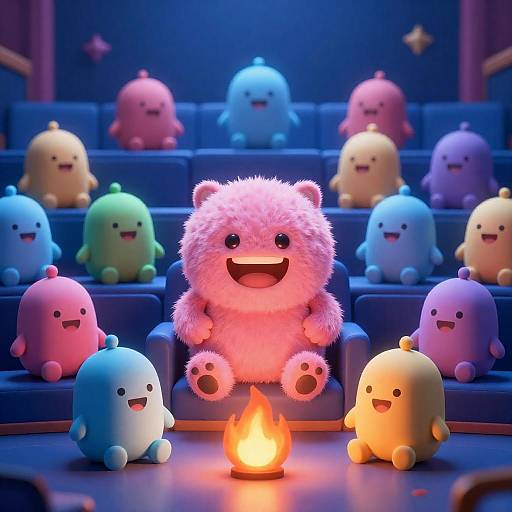 Pink Fluffy Creature Theater Gathering