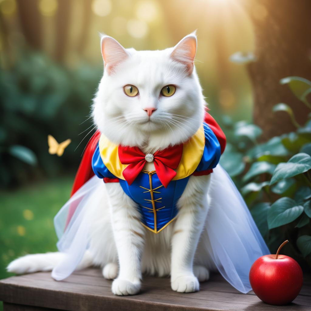 Whimsical Cat Dressed as Snow White