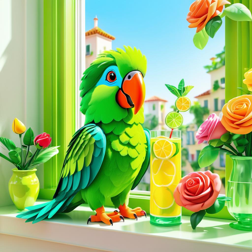 Whimsical Parrot Enjoying Lemonade