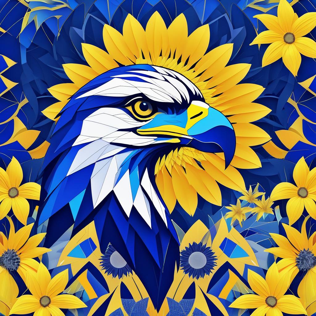 Bold Geometric Eagle with Floral Background