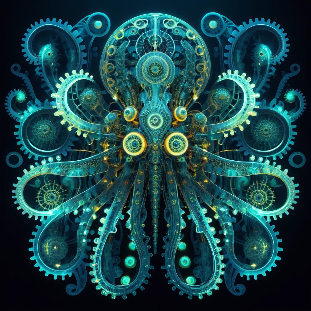 Surreal Robotic Octopus X-Ray Artwork