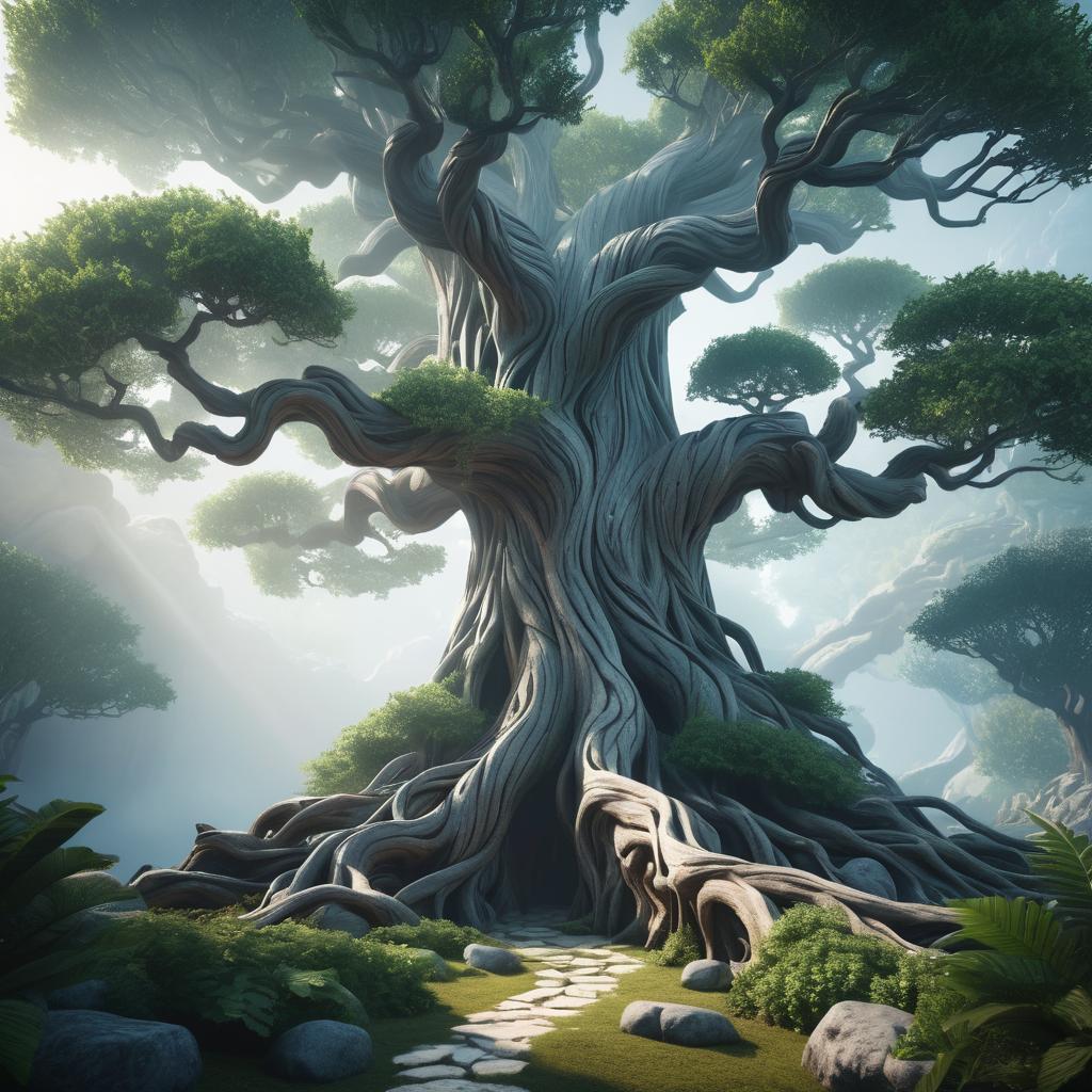 Majestic Driftwood Tree in Fantasy Scene