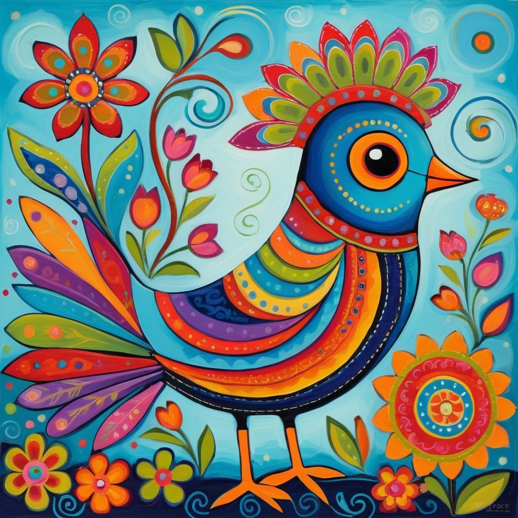 Whimsical Colorful Folk Art Bird