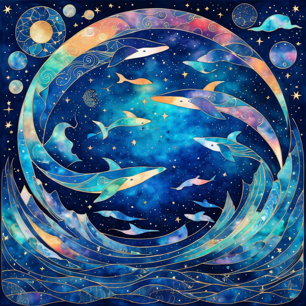 Celestial Whales in a Starry Ocean