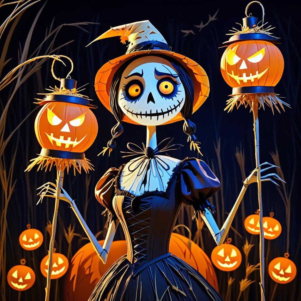 Haunted Scarecrow in Corpse Bride Style