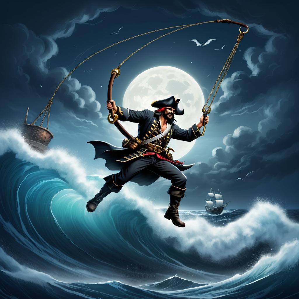 Stealthy Pirate Swinging Through Stormy Seas