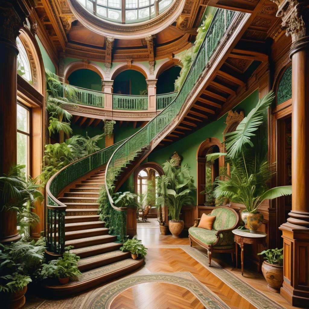 Ornate Interior Staircase in Earthy Tones