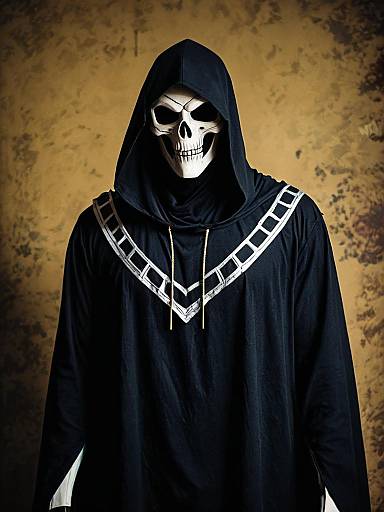 Man Wearing Reaper Costume with Skull Mask