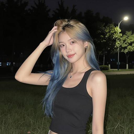 Nighttime Portrait of Smiling Young Woman