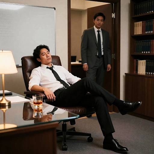 Office Scene with Relaxed Man and Standing Colleague