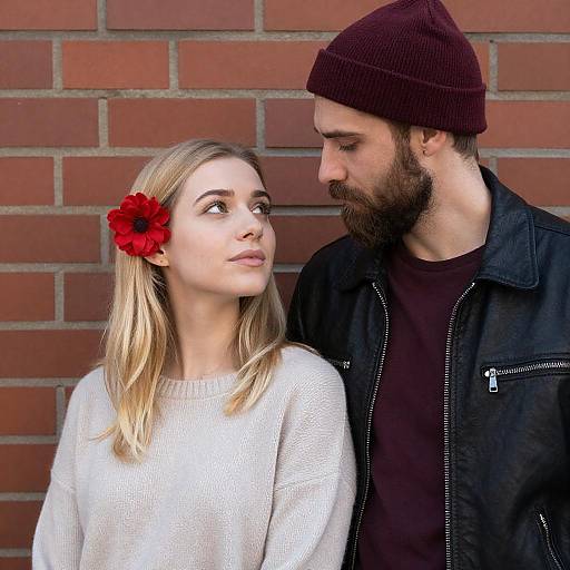 Couple Posing by Brick Wall