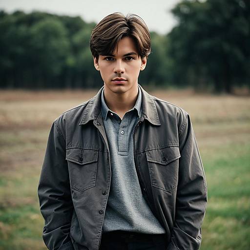 Young Man in Grey Jacket Outdoors