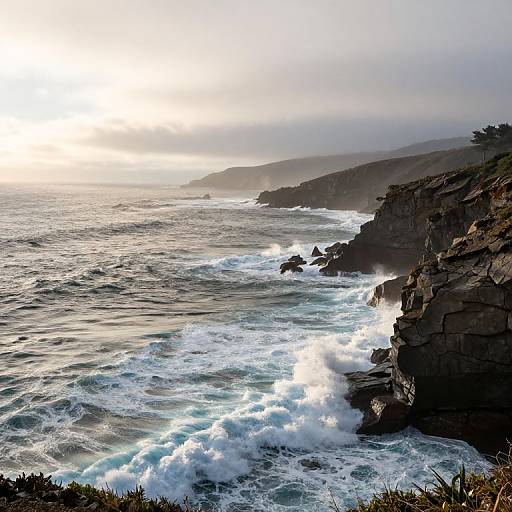 Serene Coastal Waves and Cliffs